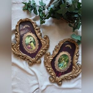 Elegant Gold and Burgundy Framed Art Set